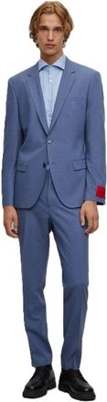 HUGO BOSS Hugo Mens Henry Solid Patterned Notch Collared Full Suit in Blue
