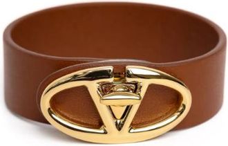 Valentino Garavani The Bold Edition Vlogo Leather Bracelet In Tobacco