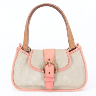 Miu Miu Beige Pink Leather Canvas Handbag Shoulder Bag Tote Bag (Pre-Owned)