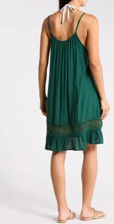 Abound Open Knit Inset Minidress in Green Botanical at Nordstrom Rack, Size X-Small
