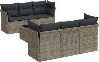 vidaXL Vidaxl - Set De Sof&aacute;s De Jard&iacute;n 7 Piezas Con Cojines Rat&aacute;n Pe Gris