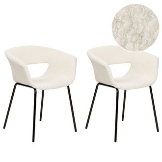 Beliani Beliani - Conjunto De 2 Sillas Modernas Asientos Tapizados Boucl&eacute; Patas De Metal Para Comedor Cocina Blanco Crema Elma