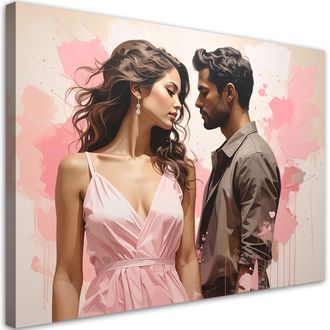 Feeby Cuadro Sobre Lienzo Pareja Elegante Sobre Fondo Rosa Pastel 100x70