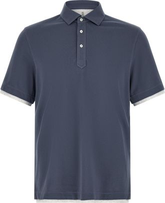 Brunello Cucinelli Blue Cotton Polo Mens Shirt
