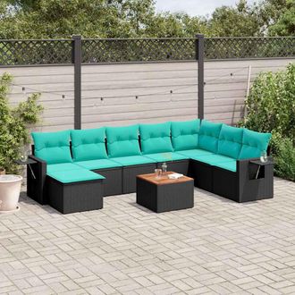vidaXL Vidaxl Set Divani Da Giardino 9 Pz Con Cuscini Nero In Polyrattan