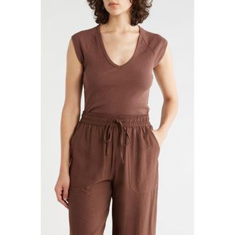 Sanctuary Raglan Sleeve V-Neck Top in Hickory Brown at Nordstrom Rack, Size X-Large