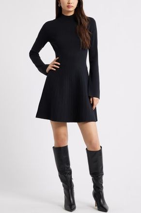 Open Edit Mock Neck Long Sleeve Sweater Dress in Black at Nordstrom, Size Xx-Small