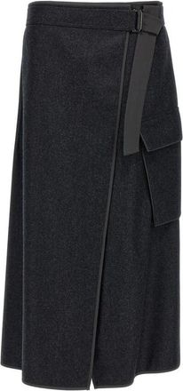 Brunello Cucinelli Charcoal Wool Wrap Midi Skirt, Brand Size 38 (US Size 4)