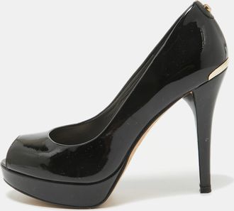 Stuart Weitzman Black Patent Leather Peep Toe Pumps