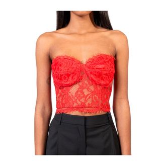 Doris S Elegante Kant Crop Top - Dames - Tops zonder mouwen - Rood - M - Tops
