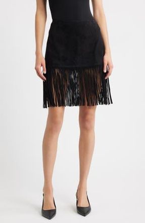 Frame Denim The Saddle Fringe Trim Suede Skirt in Black at Nordstrom Rack, Size 10