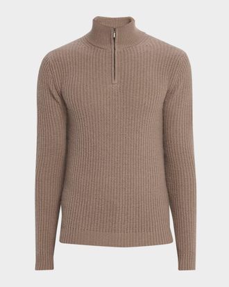 Neiman Marcus Men & apos;s Ribbed Cashmere Quarter-Zip Pullover