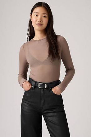 Levi's Top a maniche lunghe trasparente a strati - Donna - XS - Marrone / Taupe Grey