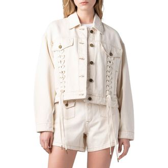 Blank NYC Lace-Up Denim Jacket in Cream Tart at Nordstrom, Size X-Small