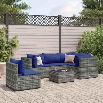 vidaXL Set De Muebles De Jard&iacute;n 6 Pzas Y Cojines Rat&aacute;n Sint&eacute;tico Gris Vidaxl