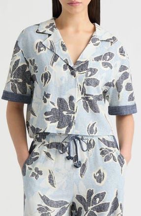 NVLT Notch Collar Button Front Shirt in Blue Etched Floral at Nordstrom Rack, Size X-Large