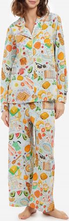 Karen Mabon Organic Cotton Printed Long Pajama Set In Pale Blue Breakfast