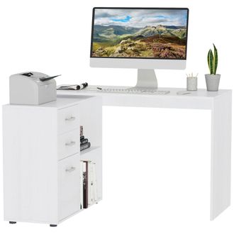 HOMCOM Homcom - Scrivania Angolare Con Cassettiera E Scaffale Per Ufficio E Casa Bianco