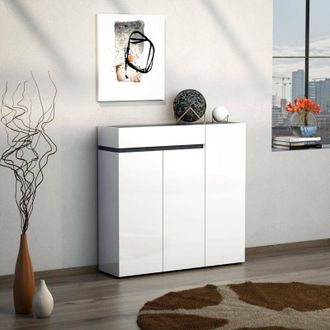 Dmora Zapatero Joji, Mueble Para Calzado 10 Estantes, Un Caj&oacute;n Hecho En Italia, 26 Pares, 120x34x115h Cm Blanco Brillante