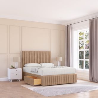 Sloomy Madison Divan Bed Base 2 Drawers 12 Footboard & 26 Struts Headboard in Light Beige | Size: Small Single