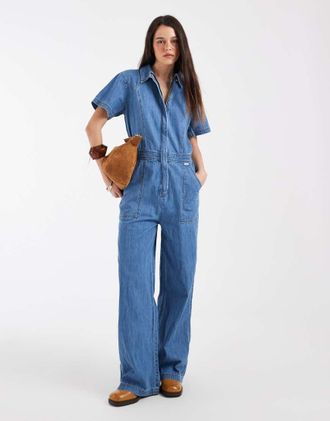Wrangler Tuta in denim lavaggio blu medio