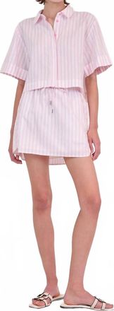 Jonathan Simkhai Ryett Cropped Shirt In Sorbet Stripe