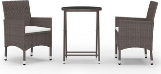 vidaXL Set De Bistr&oacute; De Jard&iacute;n 3 Pzas Rat&aacute;n Pe Vidrio Templado Marr&oacute;n Vidaxl