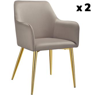 TecTake 2 Sillas de comedor, aspecto aterciopelado, reposabrazos, gris topo