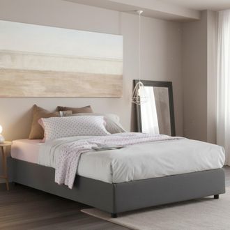 Dmora Dmora - Cama Matrimonial Dcacac, Cama Contenedor Con Revestimiento De Tela, 100% Made In Italy, Apertura Frontal, Con Colch&oacute;n 160x190 Cm Incluido, Gri
