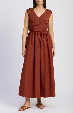 En Saison Emma Ruched Mixed Media Sundress in Brick at Nordstrom Rack, Size X-Small