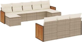 vidaXL Juego De Sof&aacute;s Jard&iacute;n Con Cojines Beige 10 Pzas Rat&aacute;n Sint&eacute;tico Vidaxl