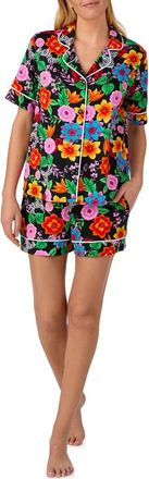 Room Service PJs Piped Print Short Pajamas in Black Floral at Nordstrom, Size X-Large