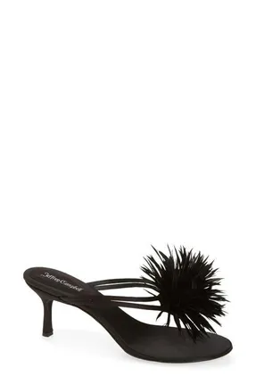 Jeffrey Campbell Firework Feather Sandal in Black Satin at Nordstrom, Size 5.5