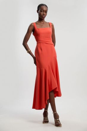Karen Millen Womens Petite Compact Stretch Strappy Asymmetric Hem Maxi Dress - Red - Size 10 UK