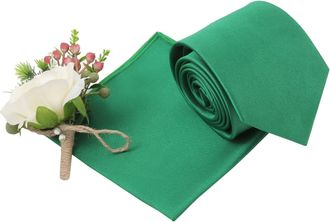 DQT Plain Glossy Satin Polyester Wedding Classic Neck Tie and Pocket Square Set for Men in Emerald Green