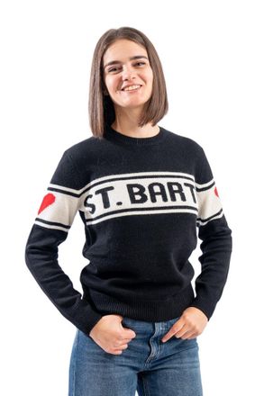 MC2 Saint Barth Modern Black Sweater With Bold Text