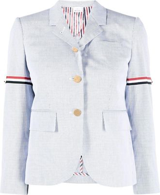Thom Browne RWB stripe single-breasted blazer - women - Cotton/Cupro - 40 - Blue