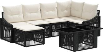 vidaXL Conjunto De Sof&aacute;s De Jard&iacute;n 7 Uds. Negro Y Blanco Crema Vidaxl