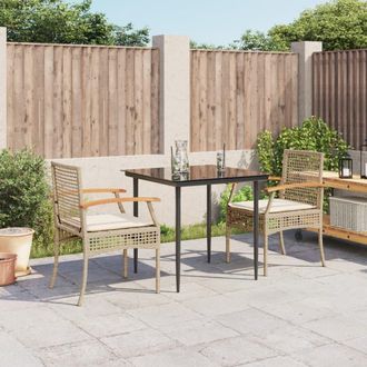 vidaXL Set Comedor De Jard&iacute;n 3 Pzas Con Cojines Rat&aacute;n Sint&eacute;tico Beige Vidaxl