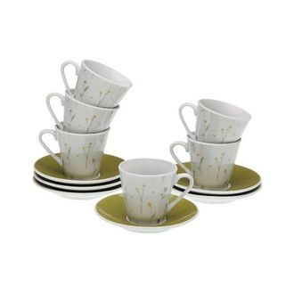 Versa Porzellan Kaffeetassen Set - 6 Tassen Mit Palmen-Design In Bunt
