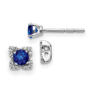 Diamond2Deal 14k White Gold Diamond and Sapphire Stud w/Jacket Earrings
