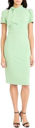 Maggy London Tie Neck Puff Sleeve Scuba Crepe Dress in Fair Green at Nordstrom Rack, Size 18 (Similar To 16W)