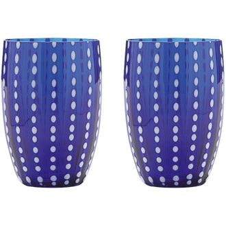 Zafferano Perle Bicchiere Blu - Vetro Colorato Soffiato a Bocca, 32 cl, Lavorato a Mano - Set da 2 Tumblers Artigianali per Acqua o Cocktail - Zafferano