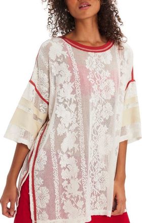 Free People Best Match Oversize Lace Mesh T-Shirt in Clean Ivory Combo at Nordstrom, Size X-Large