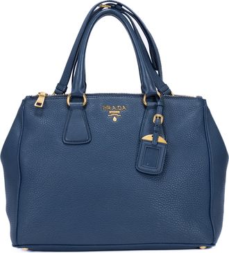 Prada Pre-owned Womens Vitello Dino Tote Shoulder Bag - Blue/Navy - One Size