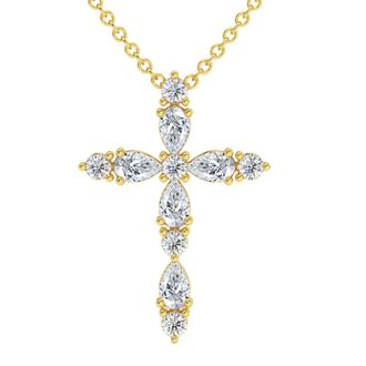 Pompeii3 3/4Ct Diamond Cross Round & Pear Shape 14k Gold Necklace Lab Grown 1 Tall