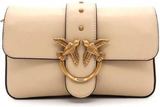 Pinko Love One Mini Slouchy FL - Dames - Schoudertassen - Beige - ONE Size - Katoen - Tassen