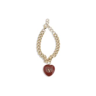 Valentino Garavani Womens Heart Charm Bracelet - Brown Brass - Size Medium