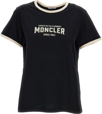 Moncler Black Crew Neck Logo Print T-Shirt