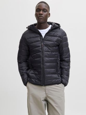 Jack & Jones Steppjacke JACK & JONES JJEBRADLEY LIGHT PUFFER HOOD NOOS, Herren, Gr. M, schwarz, Web, Obermaterial: 100% Nylon, unifarben, regular fit, hoch geschlo